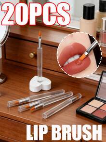 20支/10支/1支便携式唇刷（带盖），旅行化妆工具，美容工具，多功能刷具，美甲刷，美甲工具 - 無色 - 查看 1