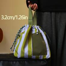 1 pieza Bolsa de almuerzo aislada de color contrastante vertical, caja bento portátil multifuncional con cordón de sellado, correa para el hombro desmontable para llevar en la mano o cruzada, reutilizable para la escuela, el trabajo, el camping, el picnic, sin contacto con los alimentos - Multicolor - Ver 4