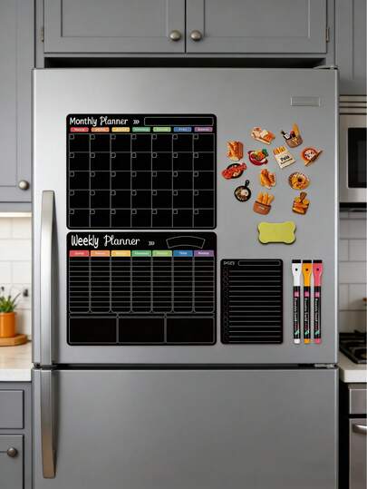 1/18/24pcs Meal Planner + Baking Decor Magnetic Sticker Set, Refrigerator Dry Erase Board Calendar, Fridge Monthly Chalkboard Planner - Monthly Planner Blackboard Calendar - Kitchen Office Home Organization Whiteboard