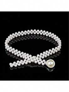 1pc Women's Elastic Pearl Waist Chain - White - View 3