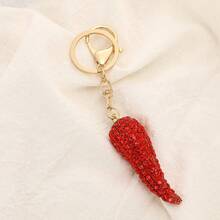 1pc Creative Rhinestone Fruit & Chili Metal Keychain, Korean Minimalist Cute Bag Charm Keyring, Car Pendant, Small Gift, Shiny Zinc Alloy Jewelry, Summer - Red - View 5