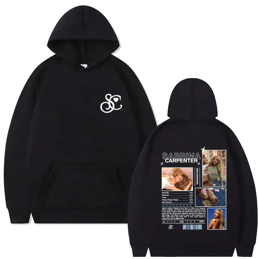 Singer Sabrina Carpenters Music Album Cover Hoodie Men Women Casual Oversized Hoodies Unisex Fashion - 黑色 - 查看 1