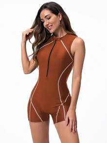 1 Piece Women's Fashion Swimsuit For Surfing, Slimming, Sexy Women's Swimsuit With Front Zipper For Diving And Surfing, Summer - trái cam - Xem 6