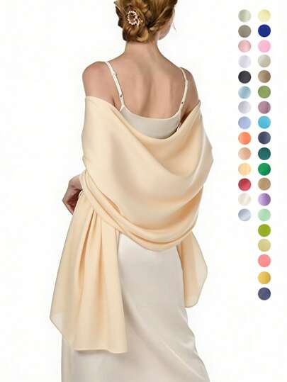 1条女士波西米亚风纯色印花围巾，时尚缎面丝绸材质，防紫外线沙滩披肩，适合搭配连衣裙、婚礼等场合。