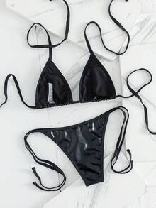 New Women's Bikini Swimwear Set, Sexy Backless Tie-Up Beach Vacation Swimwear - Black - View 4