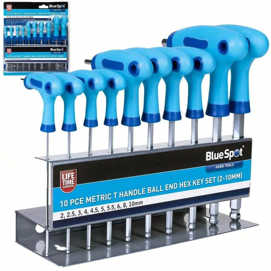 10pc Long Metric Ball Point Hex Allen Key Set 2-10mm T Handle Keys - Rectangle - View 1