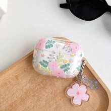 Minimalist Pink Floral Pattern TPU Transparent Wireless Earphone Protective Case, Compatible With AirPods2, AirPods3, AirPods4, AirPodsPro, AirPodsPro2, With Non-Fading Pendant Accessory - Multicolor - View 16