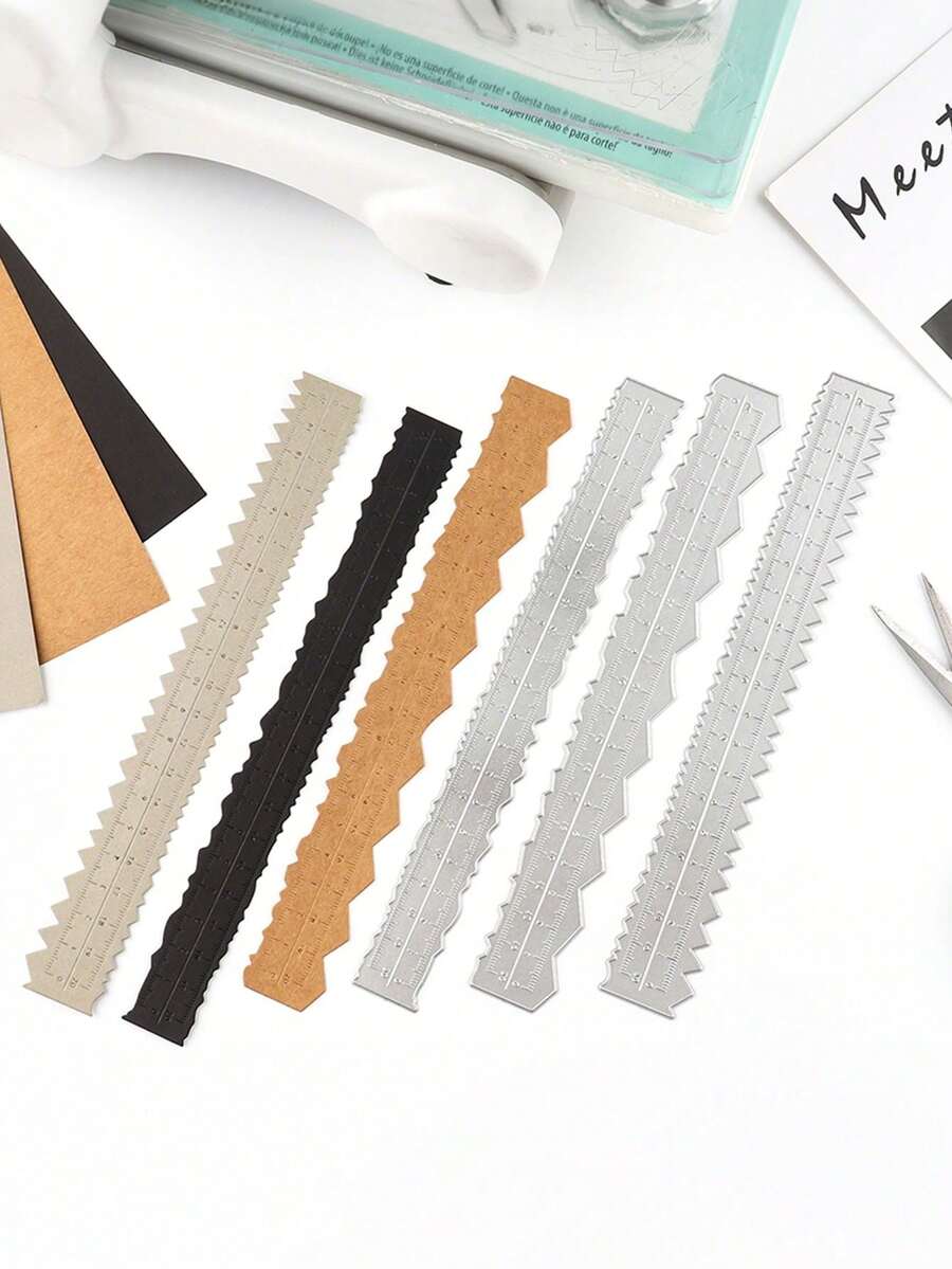 Calibrador de papel con forma asimétrica de metal, adecuado para medir el repujado, la fabricación de tarjetas, el corte de manualidades, herramienta de corte DIY para la escuela y la oficina - plata - Ver 1