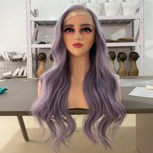 13X4 Light Blonde Body Wave Lace Front Wig 28" Soft Long Wavy Wigs Glueless Free Part 180% Density With Adjustable Straps & Combs Heat Resistant Blonde Synthetic Hair Replacement Wigs For Women Perfect For Daily Wear Parties & Special Occasions - 淺灰紫 - 查看 6