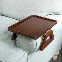 Couch Arm Table,Sofa Arm Clip Table,Bamboo Trayble Couch Arm Table, Clip On Tray Sofa Table For Couches. Sofa Arm Tray, Armchair Table For TV Dinners, Remotes, Drinks And Snacks, Brown - Brown - View 11