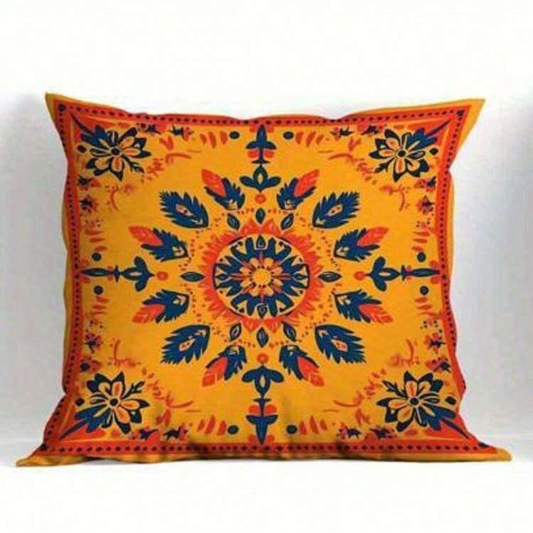 4pcs Multicolor Bohemian Mandala Decorative Throw Pillow Covers - 17.7*17.7 Inches, Single-Side Print, Suitable For Living Room, Bedroom, Office Decor, Machine Washable With Zipper (No Insert Included) - Multicolor - View 4