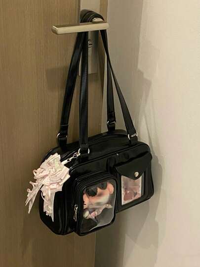 日系时尚简约校园女生JK透明徽章单肩包，适合日常通勤派对动漫大会送礼斜挎包