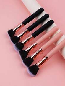 3pcs Blush Brush, Foundation Brush, Wooden Handle Face Makeup Brush, Seamless Concealer Contour Brush, 1pc Fan-Shaped Highlighter Brush, Powder Brush, Soft Fan-Shaped Makeup Brush, Cosmetic Tools - Multicolor - View 2