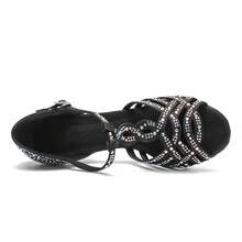 Women's Latin Dance Shoes With 7.5cm Heel Wear-Resistant And Slip-Resistant Dance Training Shoes Soft Bottom Comfort Tango Salsa Dance Shoes Indoor Party Shoes Rhinestone Wedding Shoes For Women - Black - View 3
