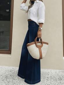 Pantalones vaqueros anchos sueltos y versátiles de mujer con diseño de bolsillos Pantalones De Mujer Mezclilla Anchos Vestir Flojos Casual Cargo De Algodón Acampando En Oferta Baggy Curvy Elegante - Blue Day - Ver 6