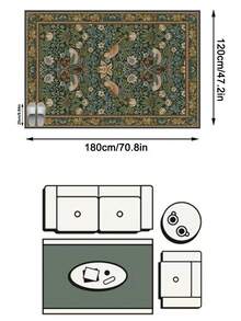 Tapete vintage marroquino com estampa floral e totem de pássaros (1 peça), em imitação de lã macia, ideal para banheiro, cozinha, hall de entrada, corredor, cabeceira, sala de estar e quarto. Lavável à máquina. Decoração para casa. - Multicolorido - Ver 18