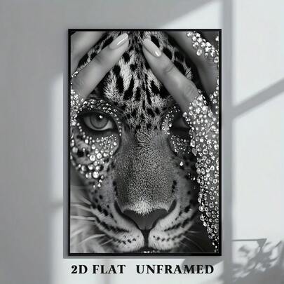 2D Flat, 2D Flat, 2D Flat A Poster Featuring A Shining Leopard, A Canvas Print With A Glowing Leopard, Vintage Wall Art, Modern Wall Art Pieces, Perfect For Gifts, Home And Dorm Decor, Suitable For Bedrooms And Living Rooms, One Unframed Piece