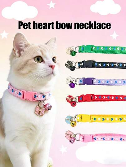 1 Piece Pet Heart Bow Collar Adjustable Neck Circumference Cat Collar Dog Collar Pet Accessories Valentine's Day Holiday Pet Supplies