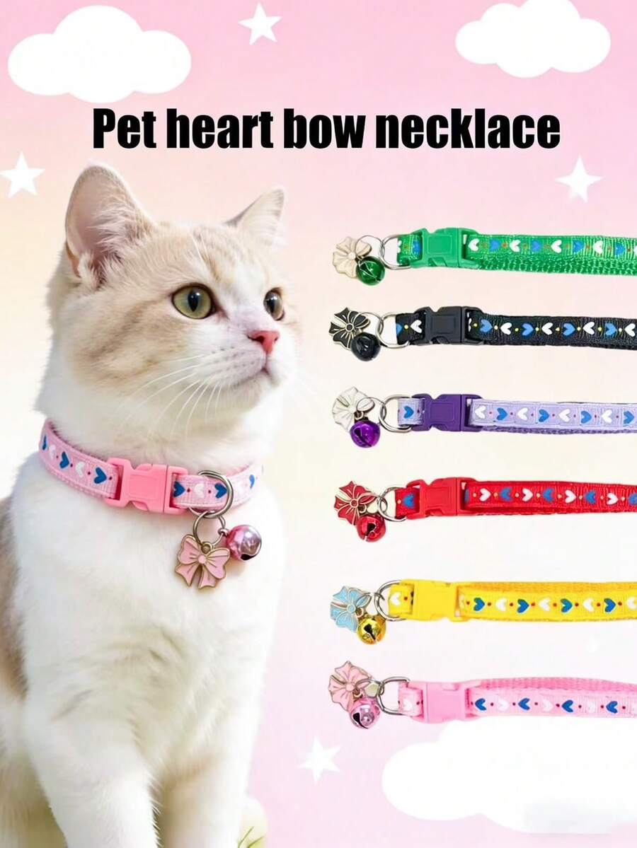 1 Piece Pet Heart Bow Collar Adjustable Neck Circumference Cat Collar Dog Collar Pet Accessories Valentine's Day Holiday Pet Supplies - Multicolor - View 1