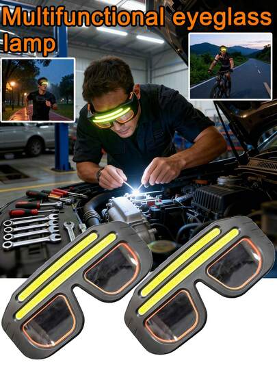 2/1pc High-Performance Double-Strip COB Lamp Strip Glasses Lamp + Type-C Fast Charging + Three-Level Dimming + Waterproof. It Is A Necessary Lighting Device For Various Scenarios Such As Night Maintenance, Outdoor Exploration, Construction Site Inspection, Emergency Rescue, Night Cycling, And Home Power Outage. It Is Comfortable To Wear For A Long Time And The Adjustable Lanyard Can Be Adapted To Different Head Circumferences
