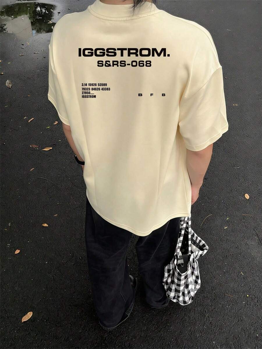 Women's Simple Solid Apricot Contrast English Letter Graphic Double-Sided Print Casual Loose Fit Layering Basic Everyday Commute Street Y2K Round Neck Ribbed Short Sleeve T-Shirt - Apricot - View 1