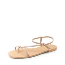 Women's Strappy Flat Sandals For Women Comfortable Open Square Toe Sandals Dressy Beach Thong Cute Wedding Summer Ankle Strap Sandals - 杏色 - 查看 6