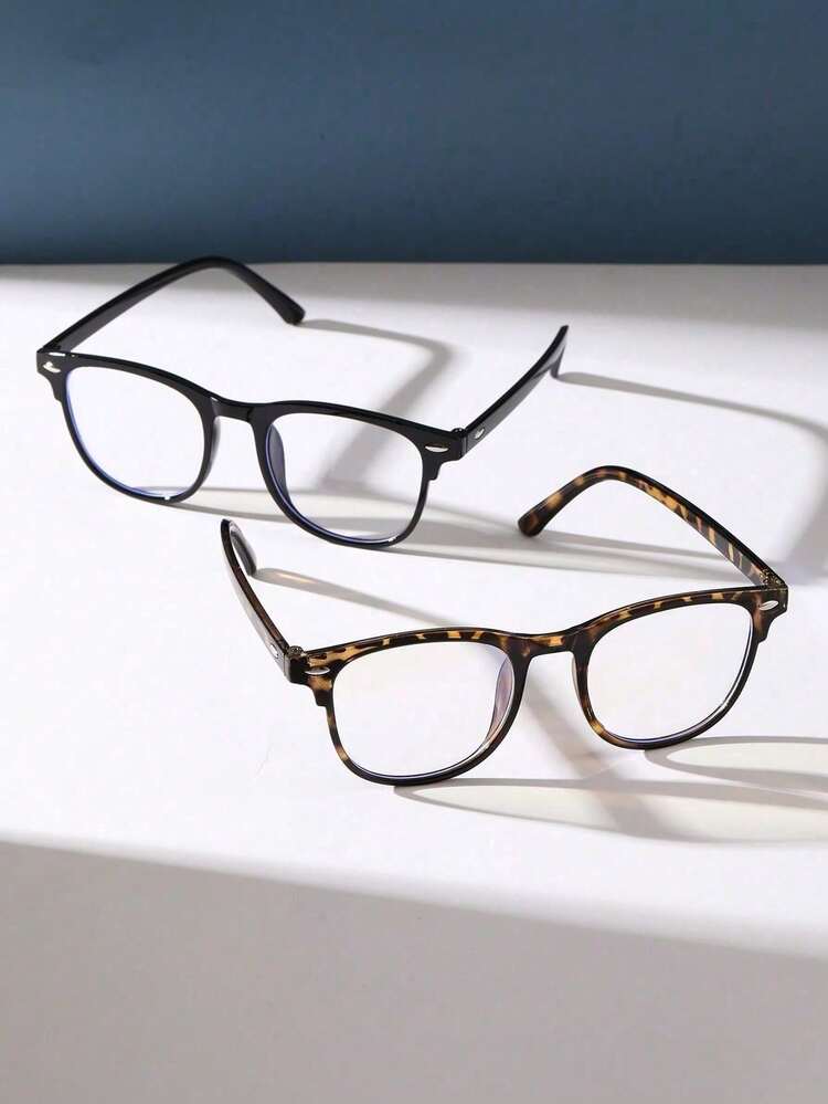 2副/1副男女通用眼镜，适合电脑阅读/游戏/看电视/使用手机。男女皆宜佩戴。男士眼镜 | 男士平光眼镜 - 透明 - 查看 3