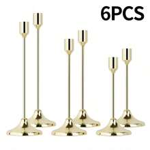 6pcs Single Candle Holder Metal Candle Holder, Tabletop Decor, Candlelight Dinner, Photo Props, Wedding Anniversary, Home Hotel Decor, Birthday Gift, Suitable For Dining Table Center Decor, Wedding, Catering, Party (Candles Not Included) - Multicolor - View 12
