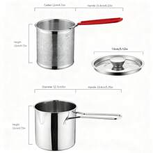3pcs Small Deep Fryer Pot Set, With Basket Lid Mini Oil Fryer Stainless Steel Anti Scald Handle, Fuel Saving Design Portable For Home Outdoor Fries Fish Chicken Seafood - A - View 3