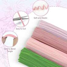 400Pcs DIY Flower Making Kit, 4 Assorted Colors Pipe Cleaners Bulk, Include 400Pcs Flower Making Kit, 20pcs Floral Wires, 1roll Gardening Tape, 1 Silk Ribbon, Chenille Stems For DIY Flower Making Kit, Creative Flower DIY - 30 cm / 11.8 Inches - View 3