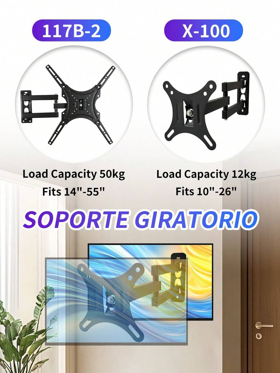Soporte Para Pantalla Pared Tv Base Monitor Television 14 A 55 Inclinable Soporte De Sonido Tornillos Soporte Base Para Pantalla 32 Soporte,(10"- 26") ~para monitor de TV de movimiento completo con giro suave, inclinación y extensión, para la mayoría de televisores y monitores de visualización plana