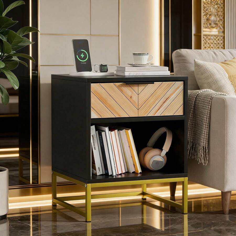 Nightstands - Black+Natural + MDF - View 1