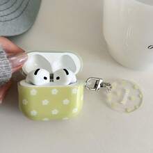Minimalist Fresh Green Small White Flower With Transparent Round Flower Pendant Earphone Case Compatible With Airpods Pro 2, Cute Apple 4 Minimalist 3 New 1/2 Generation Earphone Case For Women - Lime Green - View 5