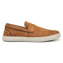 Men's Black Suede Loafers With White Sole - Casual, Stylish, Modern - 駝色 - 查看 5