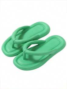 Women's Green EVA Fashion Flip Flops, Thick Soft Sole Indoor Outdoor Slippers - Green - View 3