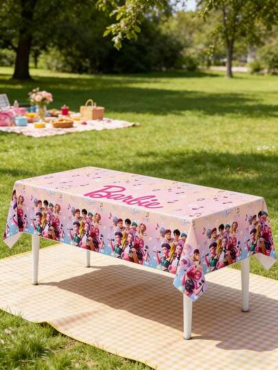 K-Pop Cartoon Inspired Theme Birthday Party Disposable Tablecloth Set, Adorable Party Supplies For Girls Birthday Gathering & Decor