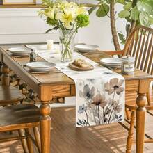 Brown Floral & Leaf Design Spring Table Cloth, Seasonal Summer Kitchen Dining Table Decor, Home Party Decoration - 1 - View 5