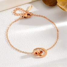 1pc Stainless Steel Double Hoop Roman Numeral Titanium Steel Bracelet, Versatile Gold-Tone Jewelry, Niche Luxury Design - Rose Gold - View 2