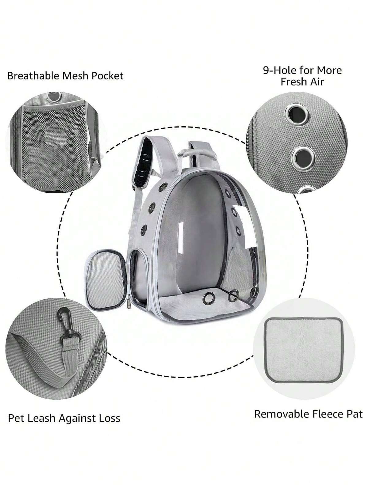 1 pièce Sac à dos de transport pour animaux de compagnie pour chats et chiots, capsule spatiale transparente et respirante, sac de transport extérieur pour chat 4
