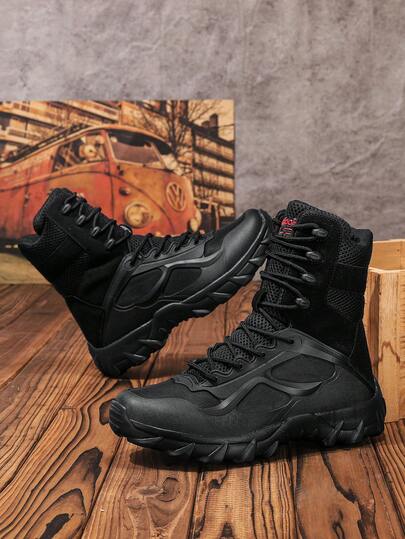 新款男士高帮战术靴，军靴，透气户外靴，轻便卡其色徒步靴，尺码 39-47，黑色