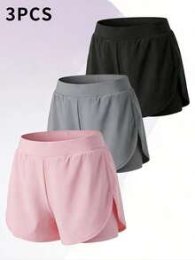 3pcs Women's Athletic Pleated Skirts - High Waist, Stretchy Polyester Tennis& Yoga Skort, Machine Washable, Black/White/Gray, Side Tie Detail, Comfort Fit For Lifestyle, Tennis Skirt - 3件 - 查看 1