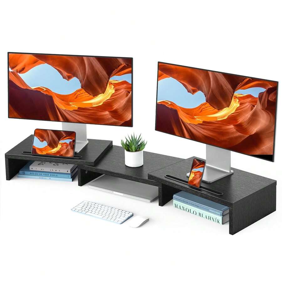 PERLECARE Dual Monitor Stand For 2 Monitors, Monitor Stand For Desk, Adjustable Computer Monitor Stand With 2 Slot, Multifunctional Desktop Organizer Stand For Laptop, PC, Computer, Printer - 查看 1