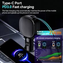 W&O 30W 快速车载充电器，带可伸缩 Type-C 线缆和 USB 接口 - A - 查看 3