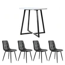 Dining Room Set (5 Pieces), Modern Dining Room Set (With 4 Chairs), Kitchen Table And Chair Set, 80cm Diameter Round Kitchen Table With Black Metal Legs, White MDF Top And Dark Grey Velvet Chairs - Grey - View 3