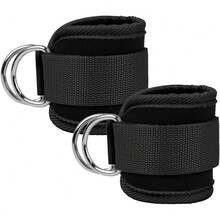 Ankle Straps Ankle Resistance Bands Wrist Cuffs Padded Straps Adjustable Fitness Glute Kickback D-Ring For Cable Machine Gym Foot Leg Training Brace Support 1 Pair - 黑色 - 查看 8