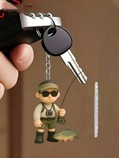 2d Flat, 1pc Fishing Enthusiast Keychain - Cute Angler With Fishing Rod & Fish Design, Durable Acrylic & Iron, Perfect Birthday, Christmas, Father's Day Gift For Men, Casual Style, No Power Needed, Fishing Accessories, Professional Keychain, Truck, Postman, Keychain Perfect Gift For Ramadan, Eid, Valentine's Day, Christmas, Or Thanksgiving