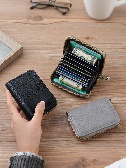 Mini Accordion Card Holder, Zipper Card Case For Men & Women, Driving License Wallet, Credit Card Holder, Stone Texture Pattern Wallet, Zipper Card Pouch, Unisex Card Organizer (Random Stone Texture Pattern Size)