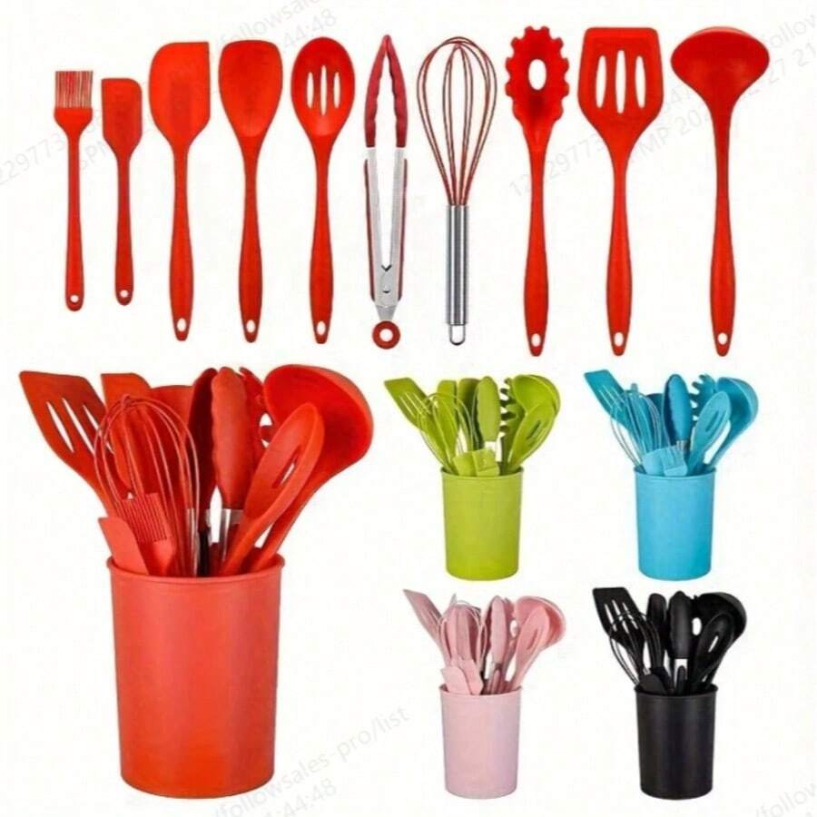 一套硅胶厨房用具 - 不粘烹饪工具套装 - 节日礼物 - 彩色 - 查看 1