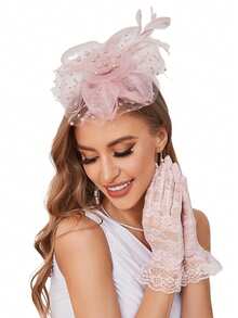 3pcs Fascinator With Lace Gloves Tea Party Hat For Horse Racing Flower Kentucky Derby Hat For Women Mother's Day Gift - Multicolor - View 12