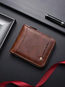 New Retro Men's Wallet, Short Bifold Leather Card Holder Zipper Wallet, Easter - Multicolor - View 15